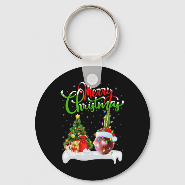 Xmas Tree Lights Santa Hat Vegetable Onion Christm Keychain (Front)