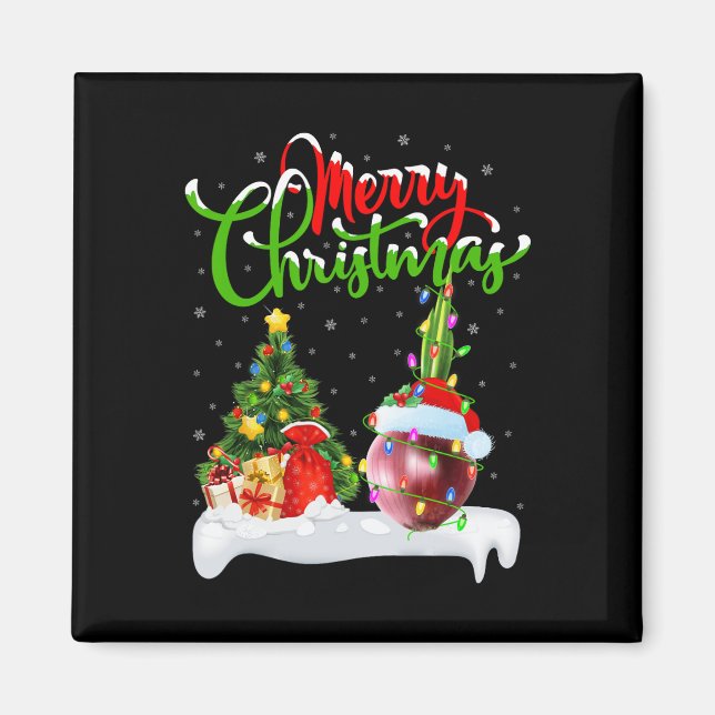 Xmas Tree Lights Santa Hat Vegetable Onion Christm Magnet (Front)