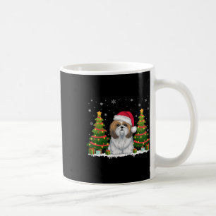 Xmas Tree Lights Shih Tzu Dog Santa Hat Christmas Coffee Mug