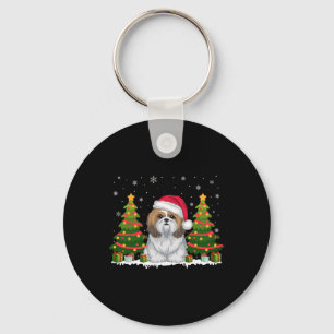 Xmas Tree Lights Shih Tzu Dog Santa Hat Christmas Keychain