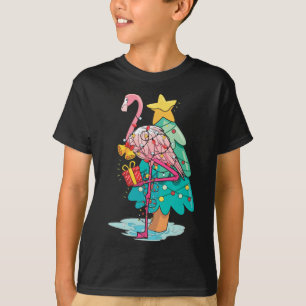 Xmas Tree Lights Tropical Flamingo Animal Christma T-Shirt