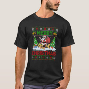Xmas Tree Lights Ugly Santa Riding Cappie Fish Chr T-Shirt