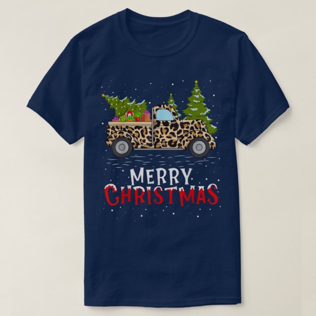 Xmas Tree Matching Leopard Plaid Santa Red Truck C T-Shirt (Design Front)