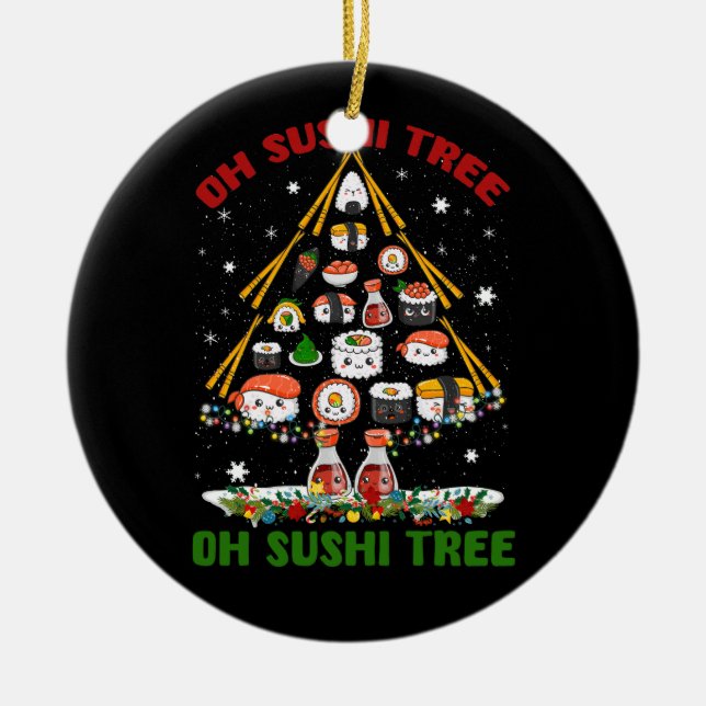 Xmas Tree Oh Sushi Christmas Tree Japanese Food Ja Ceramic Ornament (Front)