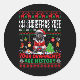 Xmas Tree Ornaments Are History Sweater Santa Cane Classic Round Sticker