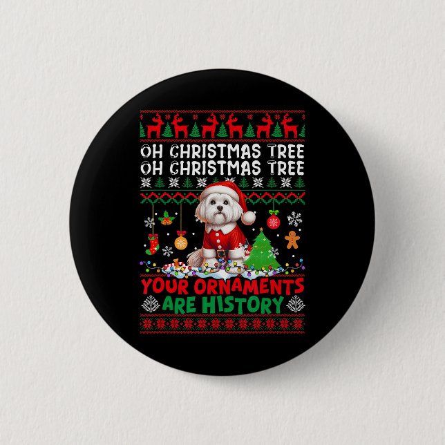 Xmas Tree Ornaments Are History Sweater Santa Malt 2 Inch Round Button (Front)