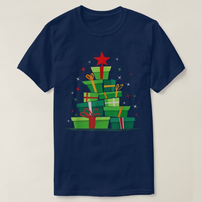Xmas Tree Presents Pocket Holiday Funny Christmas  T-Shirt (Design Front)
