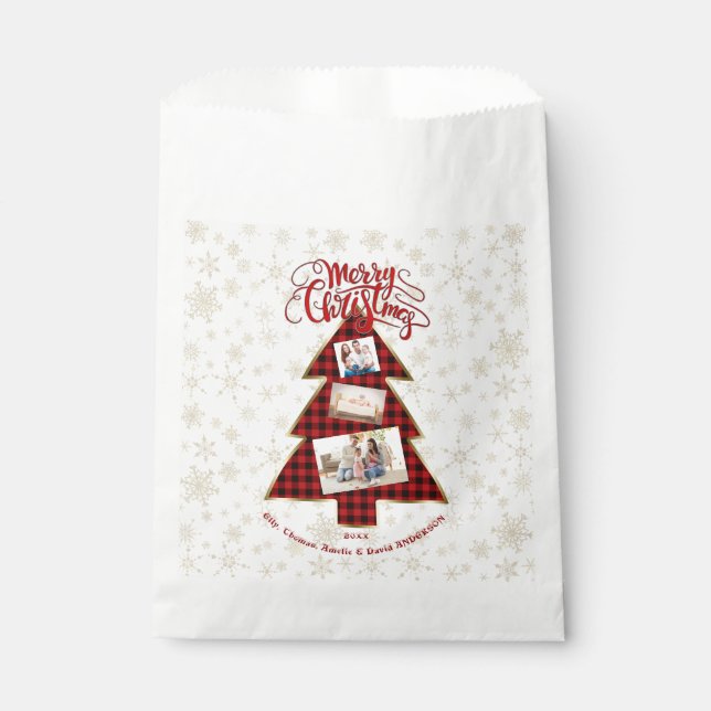 Xmas Tree Red Buffalo Gold Photo Merry Christmas Favour Bag (Front)