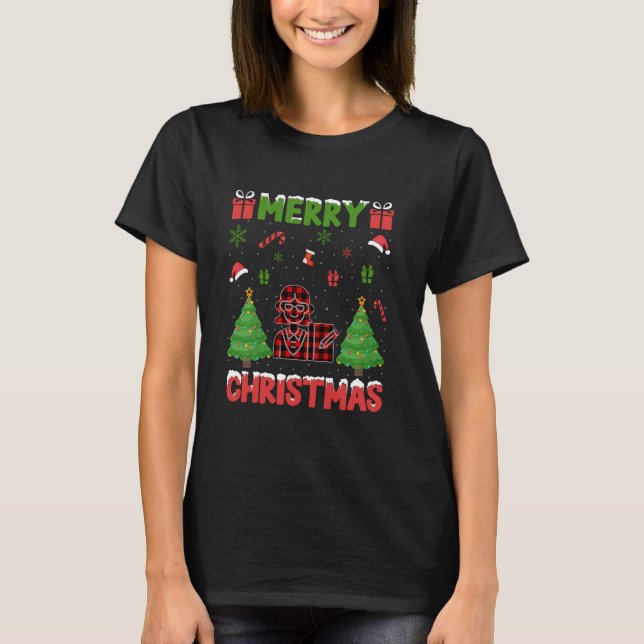 Xmas Tree Red Buffalo Plaid Office Assistant Ugly  T-Shirt (Front)