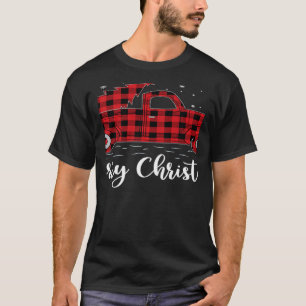 Xmas Tree Red Buffalo Plaid Red Truck Merry Christ T-Shirt