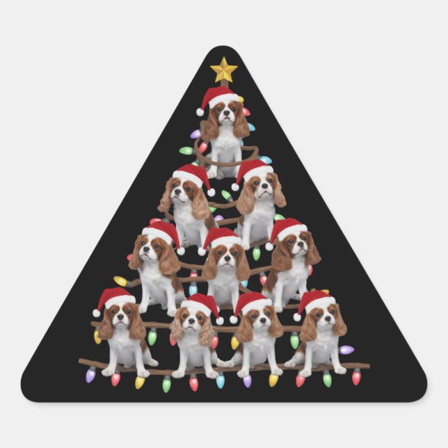 Xmas Tree Santa Cavalier King Charles Spaniel Dog  Triangle Sticker (Front)