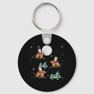 Xmas Tree Santa Riding Irish Wolfhound Dog Funny C Keychain