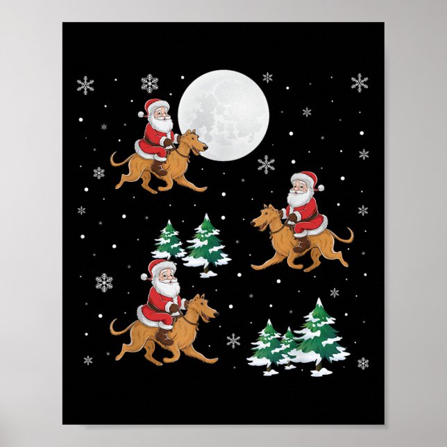 Xmas Tree Santa Riding Irish Wolfhound Dog Funny C Poster (Front)