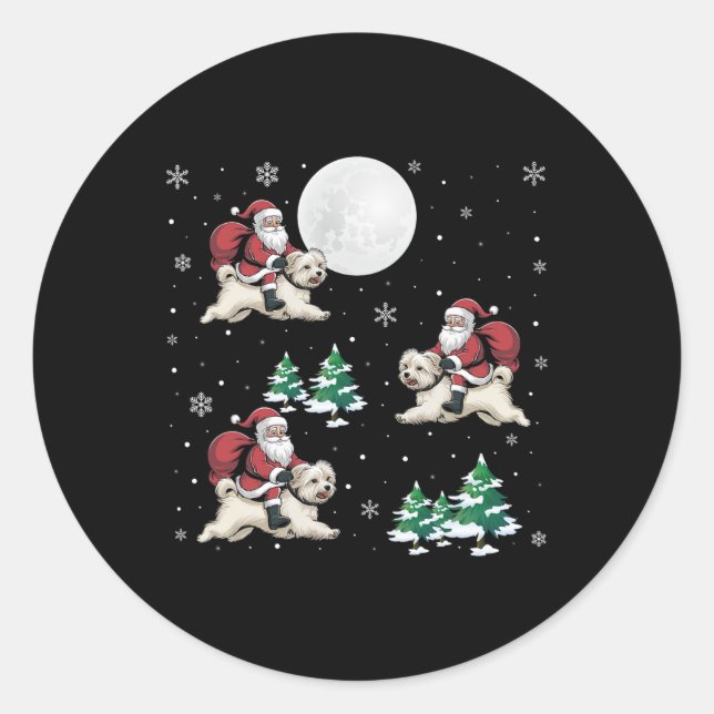 Xmas Tree Santa Riding Maltese Dog Funny Christmas Classic Round Sticker (Front)