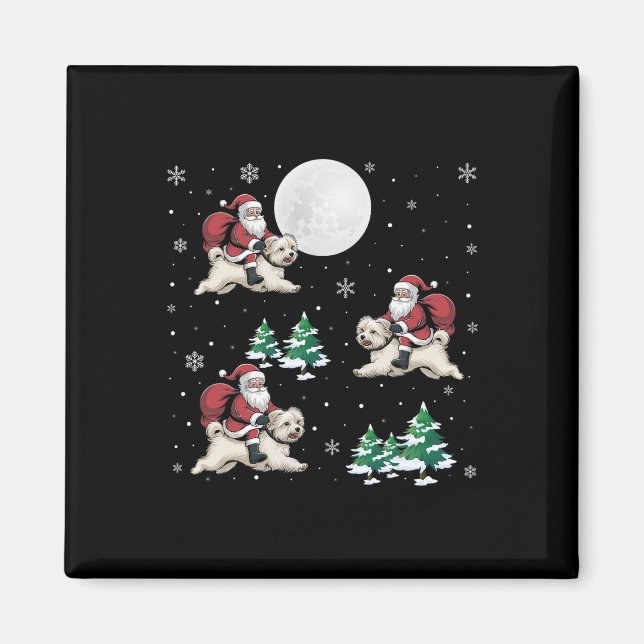 Xmas Tree Santa Riding Maltese Dog Funny Christmas Magnet (Front)