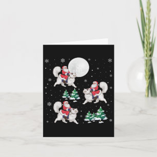 Xmas Tree Santa Riding Persian Cat Funny Christmas Card