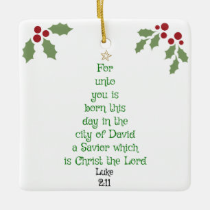 Xmas Tree Scripture Verse (Luke 2:11) Ceramic Ornament