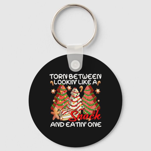 Xmas Tree Torn Between Lookin Like A Snack Cake Pa Keychain (Front)