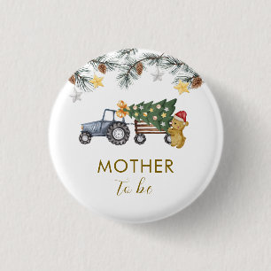 X'mas Tree Tractor Bear Mother To Be Baby Shower 1 Inch Round Button