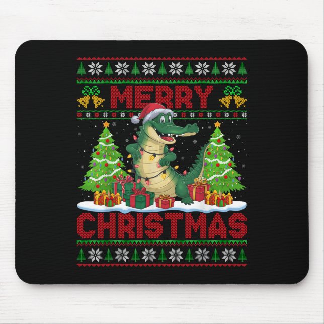 Xmas Tree Ugly Style Santa Hat Alligator Christmas Mouse Pad (Front)