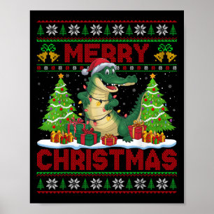 Xmas Tree Ugly Style Santa Hat Alligator Christmas Poster