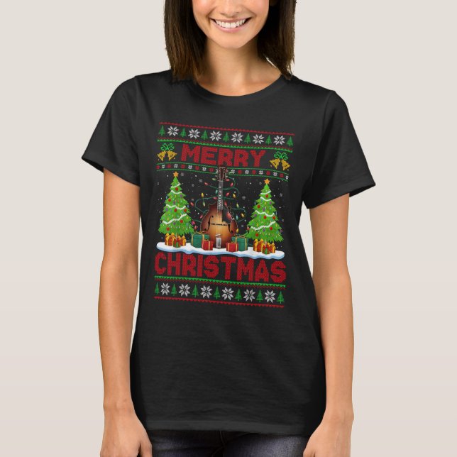 Xmas Tree Ugly Style Santa Musical Mandolin Christ T-Shirt (Front)