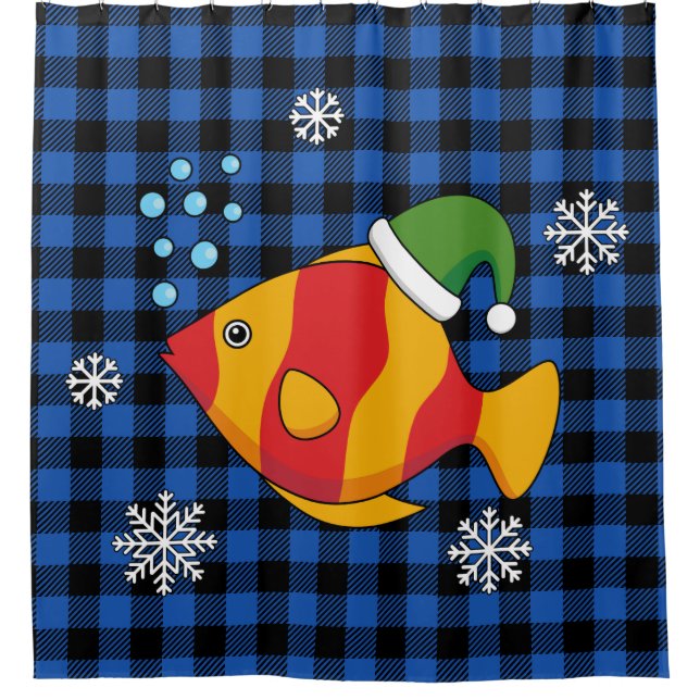 Xmas Tropical Fish Cartoon on Blue Buffalo Pattern (Front)