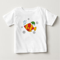 Xmas Tropical Fish Cartoon on Blue Buffalo Pattern