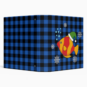 Xmas Tropical Fish Cartoon on Blue Buffalo Pattern Binder
