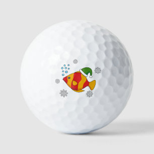 Xmas Tropical Fish Cartoon on Blue Buffalo Pattern Golf Balls