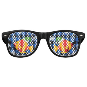 Xmas Tropical Fish Cartoon on Blue Buffalo Pattern Retro Sunglasses