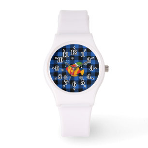 Xmas Tropical Fish Cartoon on Blue Buffalo Pattern Watch