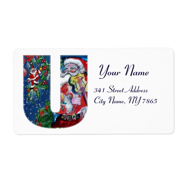 XMAS U LETTER /SANTA  CLAUS WITH VIOLIN MONOGRAM (Front)