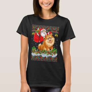 Xmas Ugly Santa Riding Pomeranian T-Shirt