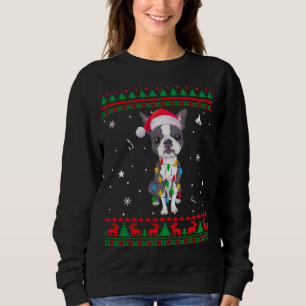 Xmas Ugly Sweater Christmas Lights Boston Terrier
