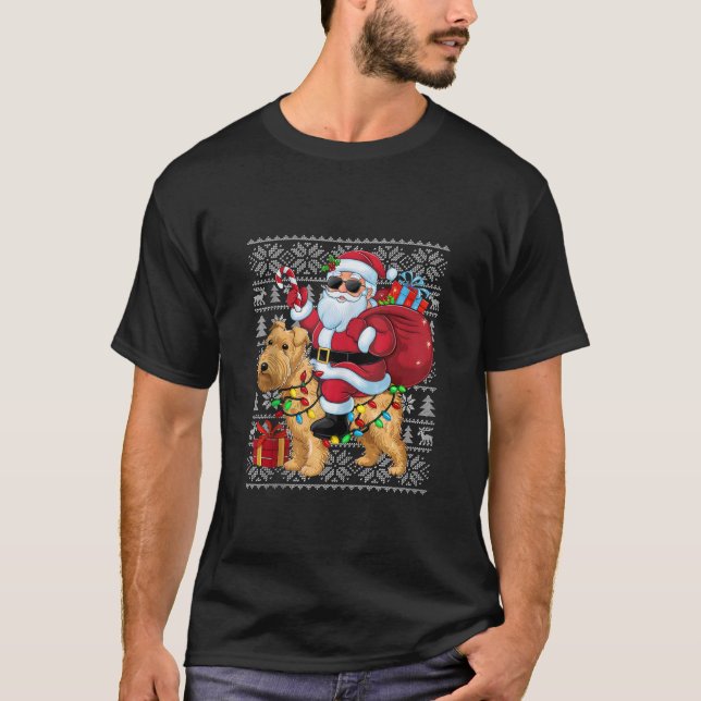 Xmas Ugly Sweater Santa Riding Wheaten Terrier Dog (Front)