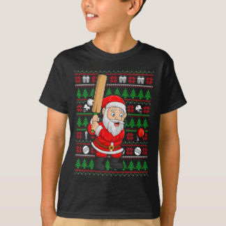 Xmas Ugly Sweater Style Santa Playing Cricket Chri