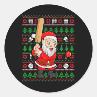 Xmas Ugly Sweater Style Santa Playing Cricket Chri Classic Round Sticker