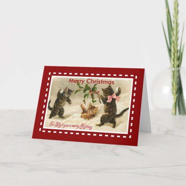 Xmas Vintage Card Merry Christmas Cats Kittens (Front)