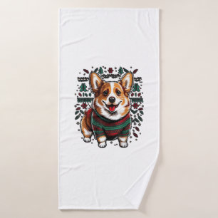 Xmas Welsh Corgi Santa on Christmas Welsh Corgi Bath Towel