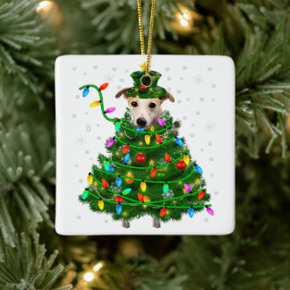 Xmas Whippet Christmas Tree |Christmas Lights Xmas Ceramic Ornament