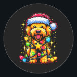 Xmas Whoodle Dog Tangled Christmas Lights For Men  Classic Round Sticker<br><div class="desc">Xmas Whoodle Dog Tangled Christmas Lights For Men Women Kids</div>
