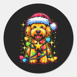Xmas Whoodle Dog Tangled Christmas Lights For Men  Classic Round Sticker