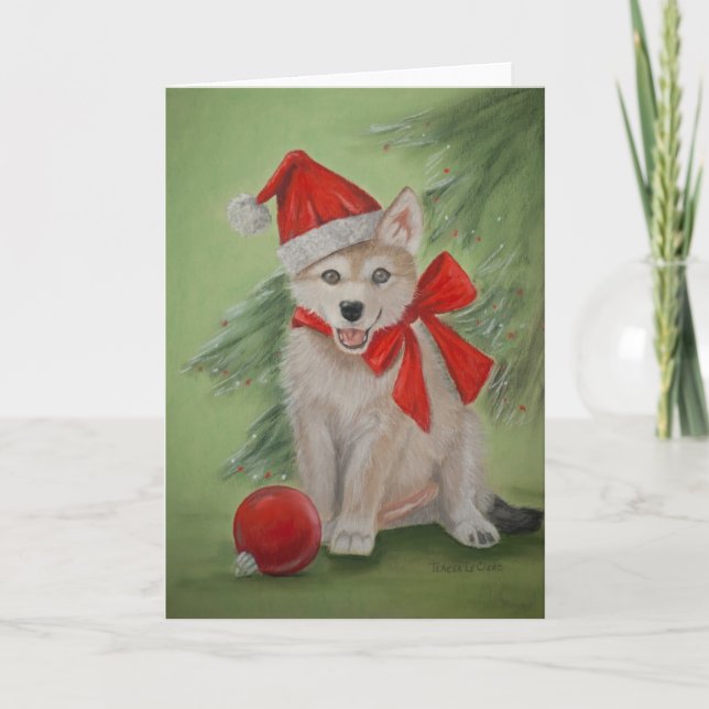 Xmas Wolf Pup Greeting Card (Front)