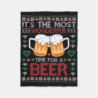 Xmas Wonderful Time For A Beer Ugly Christmas S  Fleece Blanket