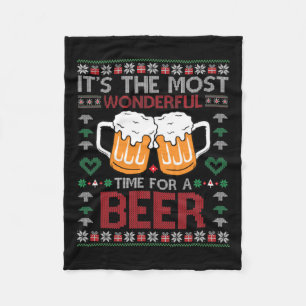 Xmas Wonderful Time For A Beer Ugly Christmas S Fleece Blanket