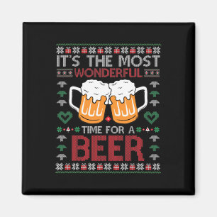 Xmas Wonderful Time For A Beer Ugly Christmas s Magnet