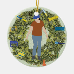 Xmas Wreath Agility Handler 1 Ceramic Ornament