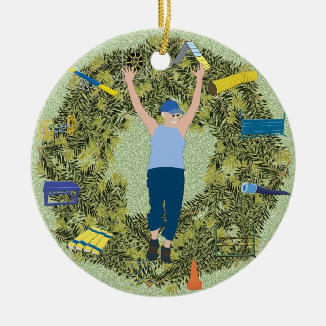 Xmas Wreath Agility Handler 2 Ceramic Ornament (Front)