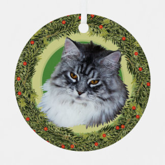 XMas Wreath Maine Coon Cat Metal Ornament
